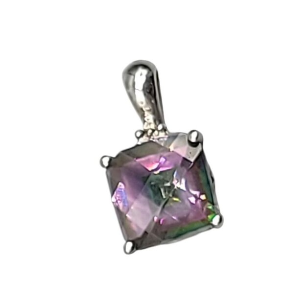 10k EMA Mystic Topaz Pendant Solid White Gold Setting Hearts in Frame 3 Accents - Picture 11 of 16